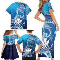 Hawaii Family Matching Short Sleeve Bodycon Dress and Hawaiian Shirt Turtle With Hammerhead Shark Oceanic