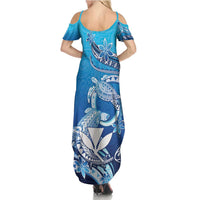 Hawaii Summer Maxi Dress Turtle With Hammerhead Shark Oceanic DT04 - Polynesian Pride