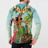 Hawaii Lei Day Button Sweatshirt Hula Girl With Tropical Forest DT04 - Polynesian Pride