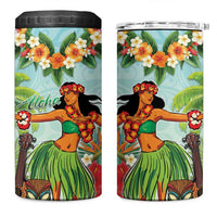 Hawaii Lei Day 4 in 1 Can Cooler Tumbler Hula Girl With Tropical Forest