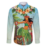 Hawaii Lei Day Family Matching Mermaid Dress and Hawaiian Shirt Hula Girl With Tropical Forest DT04 Dad's Shirt - Long Sleeve Blue - Polynesian Pride