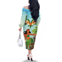 Hawaii Lei Day Family Matching Off The Shoulder Long Sleeve Dress and Hawaiian Shirt Hula Girl With Tropical Forest