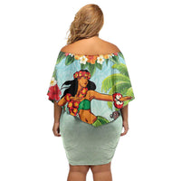 Hawaii Lei Day Family Matching Off Shoulder Short Dress and Hawaiian Shirt Hula Girl With Tropical Forest