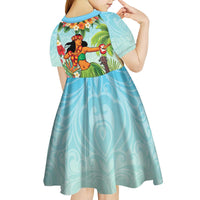 Hawaii Lei Day Kid Short Sleeve Dress Hula Girl With Tropical Forest