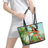 Hawaii Lei Day Leather Tote Bag Hula Girl With Tropical Forest DT04 - Polynesian Pride