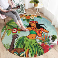 Hawaii Lei Day Round Carpet Hula Girl With Tropical Forest DT04 - Polynesian Pride