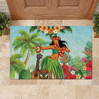 Hawaii Lei Day Rubber Doormat Hula Girl With Tropical Forest DT04 Blue - Polynesian Pride