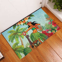 Hawaii Lei Day Rubber Doormat Hula Girl With Tropical Forest DT04 - Polynesian Pride