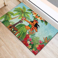 Hawaii Lei Day Rubber Doormat Hula Girl With Tropical Forest DT04 - Polynesian Pride