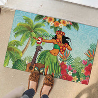 Hawaii Lei Day Rubber Doormat Hula Girl With Tropical Forest DT04 - Polynesian Pride