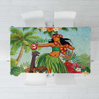 Hawaii Lei Day Tablecloth Hula Girl With Tropical Forest DT04 Blue - Polynesian Pride
