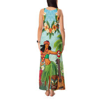 Hawaii Lei Day Tank Maxi Dress Hula Girl With Tropical Forest