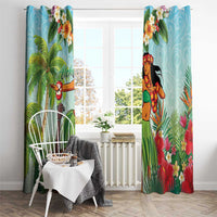Hawaii Lei Day Window Curtain Hula Girl With Tropical Forest DT04 - Polynesian Pride