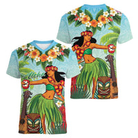 Hawaii Lei Day Women V-Neck T-Shirt Hula Girl With Tropical Forest DT04 - Polynesian Pride