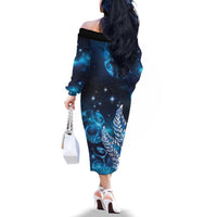 New Zealand Matariki Family Matching Off The Shoulder Long Sleeve Dress and Hawaiian Shirt Maori Koru Mix Silver Fern
