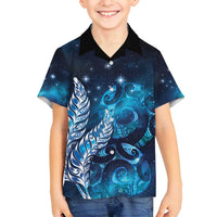 New Zealand Matariki Family Matching Off Shoulder Maxi Dress and Hawaiian Shirt Maori Koru Mix Silver Fern
