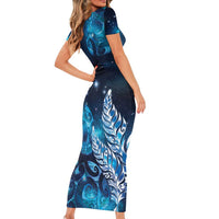 New Zealand Matariki Family Matching Short Sleeve Bodycon Dress and Hawaiian Shirt Maori Koru Mix Silver Fern
