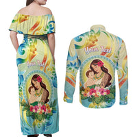 Personalised Hawaii Mother's Day Couples Matching Off Shoulder Maxi Dress and Long Sleeve Button Shirt I Love You Mom DT04 - Polynesian Pride