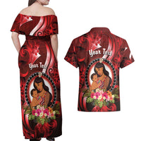 Personalised New Zealand Mother's Day Couples Matching Off Shoulder Maxi Dress and Hawaiian Shirt I Love You Mom DT04 - Polynesian Pride