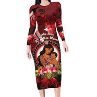 Personalised New Zealand Mother's Day Family Matching Long Sleeve Bodycon Dress and Hawaiian Shirt I Love You Mom DT04 Mom's Dress Red - Polynesian Pride
