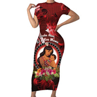 Personalised New Zealand Mother's Day Family Matching Short Sleeve Bodycon Dress and Hawaiian Shirt I Love You Mom DT04 Mom's Dress Red - Polynesian Pride
