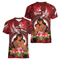 Personalised New Zealand Mother's Day Women V-Neck T-Shirt I Love You Mom DT04 - Polynesian Pride