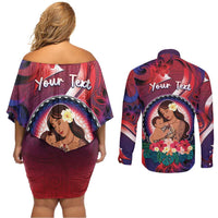 Personalised Samoa Mother's Day Couples Matching Off Shoulder Short Dress and Long Sleeve Button Shirt I Love You Mom