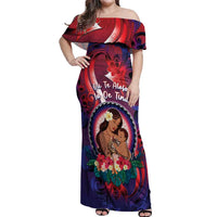 Personalised Samoa Mother's Day Off Shoulder Maxi Dress I Love You Mom DT04 Women Red - Polynesian Pride