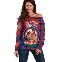 Personalised Samoa Mother's Day Off Shoulder Sweater I Love You Mom DT04 Women Red - Polynesian Pride