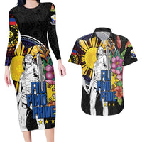 Filipinos Lapu-Lapu Hero Philippines Couples Matching Long Sleeve Bodycon Dress and Hawaiian Shirt Hibiscus Flowers Style