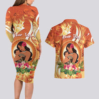 Personalised Tonga Mother's Day Couples Matching Long Sleeve Bodycon Dress and Hawaiian Shirt I Love You Mom
