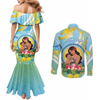 Personalised Fiji Mother's Day Couples Matching Mermaid Dress and Long Sleeve Button Shirt I Love You Mom