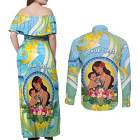 Personalised Fiji Mother's Day Couples Matching Off Shoulder Maxi Dress and Long Sleeve Button Shirt I Love You Mom