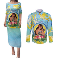 Personalised Fiji Mother's Day Couples Matching Puletasi and Long Sleeve Button Shirt I Love You Mom