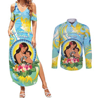 Personalised Fiji Mother's Day Couples Matching Summer Maxi Dress and Long Sleeve Button Shirt I Love You Mom