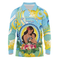 Personalised Fiji Mother's Day Long Sleeve Polo Shirt I Love You Mom DT04 Blue - Polynesian Pride
