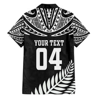 Custom New Zealand Rugby Family Matching Off The Shoulder Long Sleeve Dress and Hawaiian Shirt Silver Fern Maori Pattern