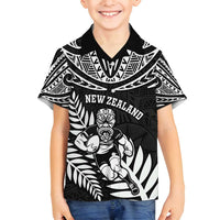 Custom New Zealand Rugby Family Matching Off Shoulder Maxi Dress and Hawaiian Shirt Silver Fern Maori Pattern DT04 Son's Shirt Black - Polynesian Pride