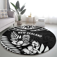 New Zealand Rugby Round Carpet Silver Fern Maori Pattern