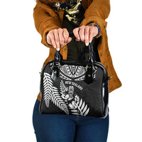 New Zealand Rugby Shoulder Handbag Silver Fern Maori Pattern DT04 One Size Black - Polynesian Pride