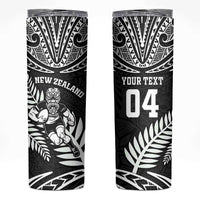 Custom New Zealand Rugby Skinny Tumbler Silver Fern Maori Pattern DT04 Black - Polynesian Pride