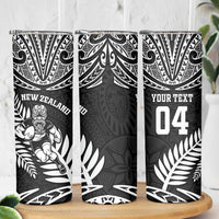 Custom New Zealand Rugby Skinny Tumbler Silver Fern Maori Pattern DT04 - Polynesian Pride