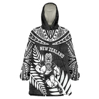 Custom New Zealand Rugby Wearable Blanket Hoodie Silver Fern Maori Pattern