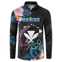 Personalised Hawaii Button Sweatshirt Kanaka Maoli With Fish Hook DT04 Black - Polynesian Pride