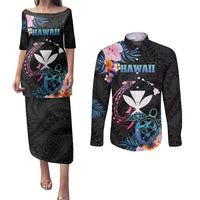 Personalised Hawaii Couples Matching Puletasi and Long Sleeve Button Shirt Kanaka Maoli With Fish Hook