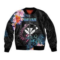 Personalised Hawaii Sleeve Zip Bomber Jacket Kanaka Maoli With Fish Hook