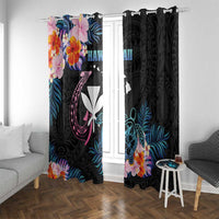 Hawaii Window Curtain Kanaka Maoli With Fish Hook DT04 With Grommets Black - Polynesian Pride