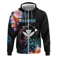 Personalised Hawaii Zip Hoodie Kanaka Maoli With Fish Hook DT04 Zip Hoodie Black - Polynesian Pride