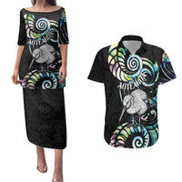 New Zealand Kiwi Bird Couples Matching Puletasi and Hawaiian Shirt Silver Fern Koru Paua Shell