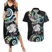 New Zealand Kiwi Bird Couples Matching Summer Maxi Dress and Hawaiian Shirt Silver Fern Koru Paua Shell